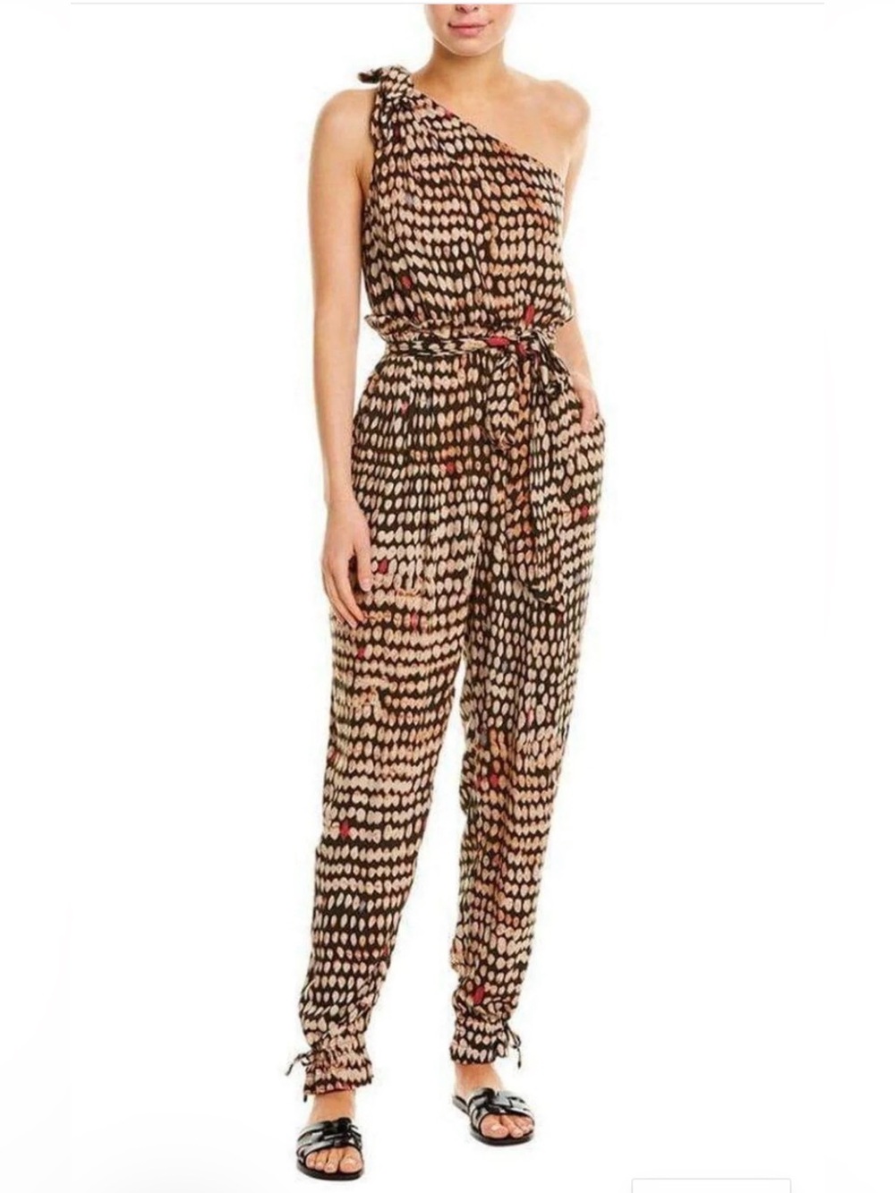 BCBGMAXAZRIA Sandy Dots Black Multi One-Shoulder Jumpsuit NWT XXS